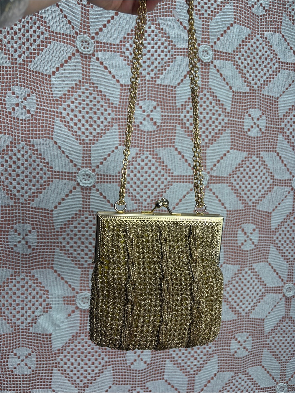 Vintage gold lurex knit evening bag
